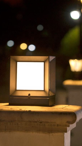 Square Solar Pillar Light in use