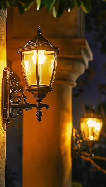 Solar Wall Light with Dimmable Brightness in use