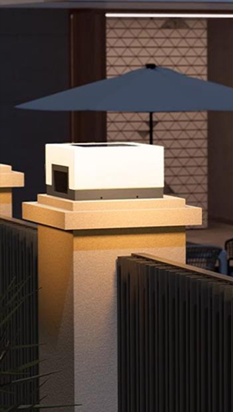 Solar Gate Pillar Lamp - Stainless Steel in use