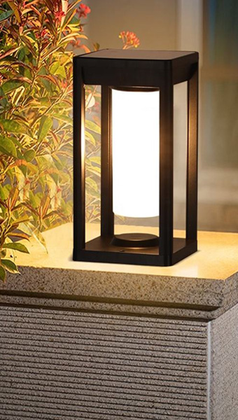 Motion-Sensing Solar Pillar Light in use