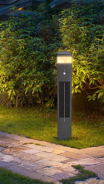 Solar Pathway Light with Adjustable Panels in use